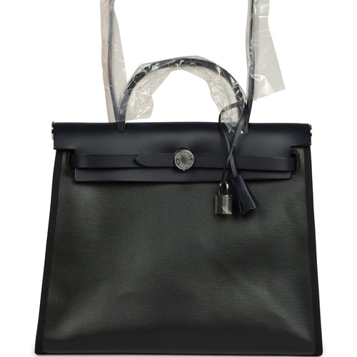 Hermes Herbag Zip PM 31 Black Toile H Berline and Bleu Indigo Hunter Palladium Hardware