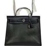 Hermes Herbag Zip PM 31 Black Toile H Berline and Bleu Indigo Hunter Palladium Hardware