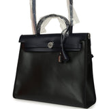 Hermes Herbag Zip PM 31 Black Toile H Berline and Bleu Indigo Hunter Palladium Hardware