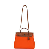 Pre-owned Hermes Herbag Zip PM 31 Orange Minium Toile H Canvas and Fauve Vache Hunter Palladium Hardware