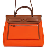 Pre-owned Hermes Herbag Zip PM 31 Orange Minium Toile H Canvas and Fauve Vache Hunter Palladium Hardware