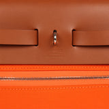 Pre-owned Hermes Herbag Zip PM 31 Orange Minium Toile H Canvas and Fauve Vache Hunter Palladium Hardware