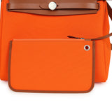 Pre-owned Hermes Herbag Zip PM 31 Orange Minium Toile H Canvas and Fauve Vache Hunter Palladium Hardware
