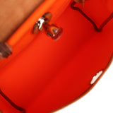 Pre-owned Hermes Herbag Zip PM 31 Orange Minium Toile H Canvas and Fauve Vache Hunter Palladium Hardware