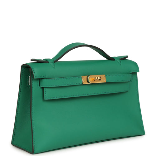 Hermes Kelly Pochette Vert Moyen Swift Gold Hardware