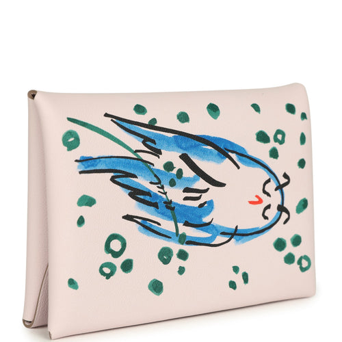 Hermes "Spring Owl" Calvi Duo Card Holder Mauve Pale Swift Palladium Hardware