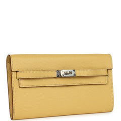 Hermes Kelly To Go Wallet Jaune Foin Chevre Mysore Palladium Hardware