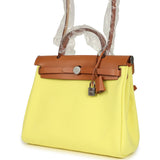 Hermes Herbag Zip PM 31 Jaune Citron Toile H Canvas and Fauve Vache Hunter Palladium Hardware