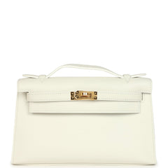Hermes Kelly Pochette New White Swift Gold Hardware