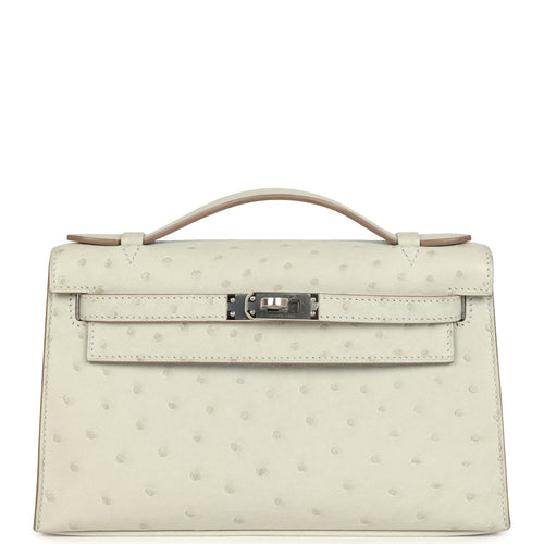 Hermes Kelly Pochette Gris Perle Ostrich Palladium Hardware