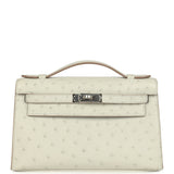 Hermes Kelly Pochette Gris Perle Ostrich Palladium Hardware