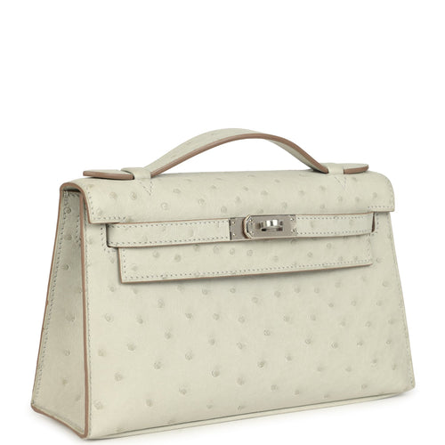 Hermes Kelly Pochette Gris Perle Ostrich Palladium Hardware