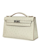 Hermes Kelly Pochette Gris Perle Ostrich Palladium Hardware