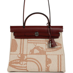 Hermes Special Order (HSS) Herbag Zip PM 31 "Brides de Gala" Rouge H Vache Hunter and Ecru & Beige Toile H Canvas Palladium Hardware