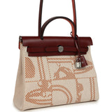 Hermes Special Order (HSS) Herbag Zip PM 31 "Brides de Gala" Rouge H Vache Hunter and Ecru & Beige Toile H Canvas Palladium Hardware