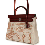 Hermes Special Order (HSS) Herbag Zip PM 31 "Brides de Gala" Rouge H Vache Hunter and Ecru & Beige Toile H Canvas Palladium Hardware