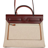 Hermes Special Order (HSS) Herbag Zip PM 31 "Brides de Gala" Rouge H Vache Hunter and Ecru & Beige Toile H Canvas Palladium Hardware