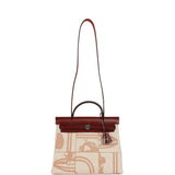 Hermes Special Order (HSS) Herbag Zip PM 31 "Brides de Gala" Rouge H Vache Hunter and Ecru & Beige Toile H Canvas Palladium Hardware