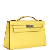 Hermes Kelly Pochette Jaune Citron Ostrich Palladium Hardware