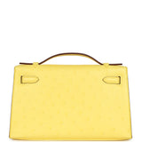Hermes Kelly Pochette Jaune Citron Ostrich Palladium Hardware