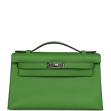 Hermes Kelly Pochette Vert Yucca Swift Palladium Hardware