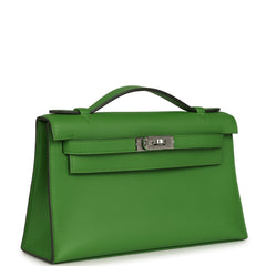 Hermes Kelly Pochette Vert Yucca Swift Palladium Hardware