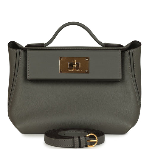 Hermes Mini 24/24 Bag Etain Evercolor and Swift Gold Hardware