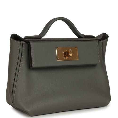 Hermes Mini 24/24 Bag Etain Evercolor and Swift Gold Hardware