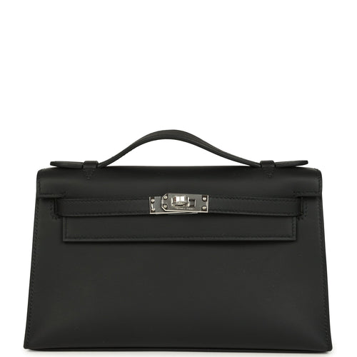 Hermes Kelly Pochette Black Swift Palladium Hardware