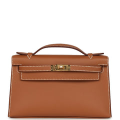 Hermes Kelly Pochette Gold Swift Gold Hardware