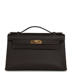 Hermes Kelly Pochette Bai-Brun Swift Gold Hardware
