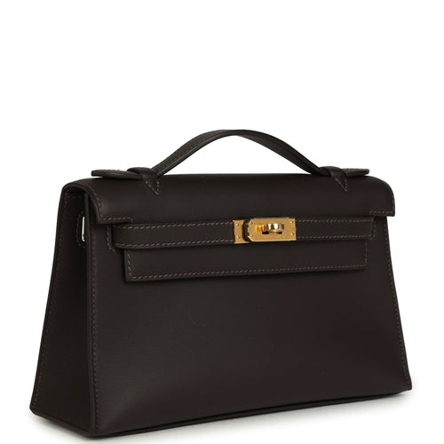 Hermes Kelly Pochette Bai-Brun Swift Gold Hardware