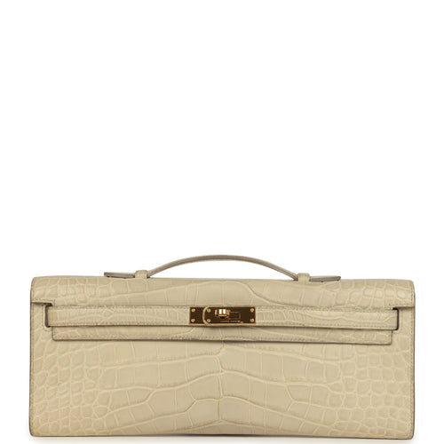 Pre-owned Hermes Kelly Cut Beton Matte Alligator Gold Hardware