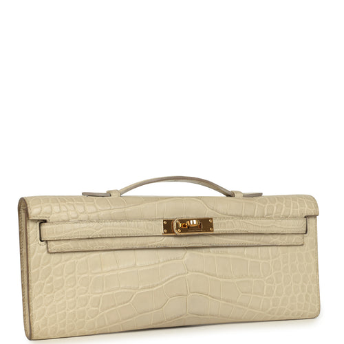 Pre-owned Hermes Kelly Cut Beton Matte Alligator Gold Hardware