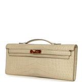 Pre-owned Hermes Kelly Cut Beton Matte Alligator Gold Hardware