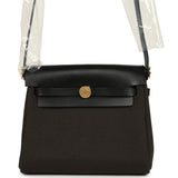Hermes Herbag Zip 20 Mini Dark Bronze Toile Militaire Canvas and Black Vache Hunter Gold Hardware