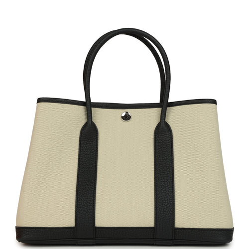 Hermes Garden Party 30 Beton Toile Officier Canvas and Black Negonda Palladium Hardware
