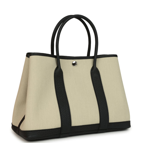 Hermes Garden Party 30 Beton Toile Officier Canvas and Black Negonda Palladium Hardware