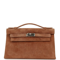 Vintage Hermes Kelly Pochette Fauve Doblis Palladium Hardware