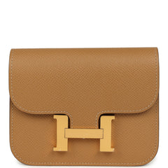 Hermes Constance Slim Wallet Biscuit Epsom Gold Hardware