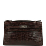 Vintage Hermes Kelly Pochette Havane Matte Niloticus Crocodile Palladium Hardware