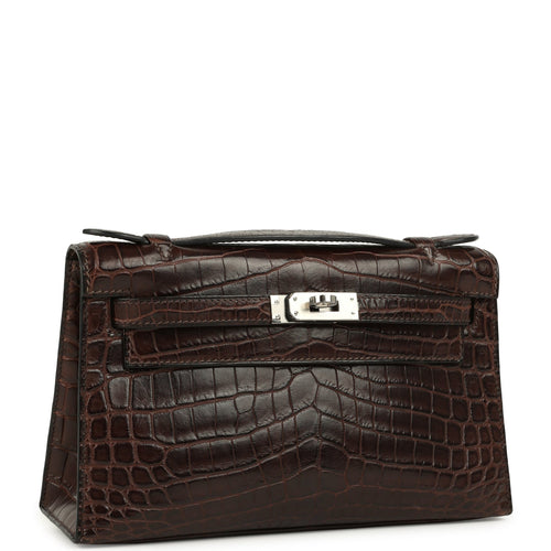 Vintage Hermes Kelly Pochette Havane Matte Niloticus Crocodile Palladium Hardware