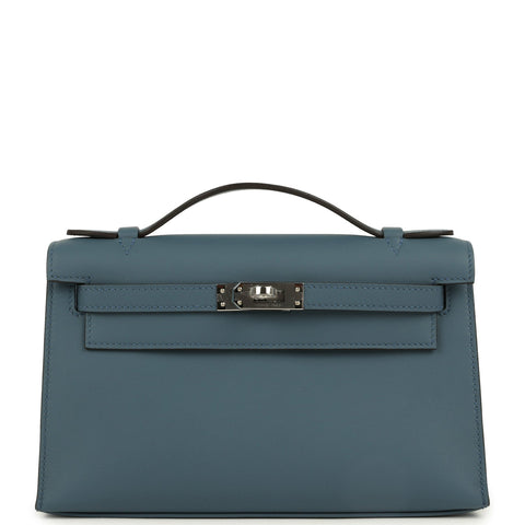 Hermes Kelly Pochette Bleu Tempette Swift Palladium Hardware