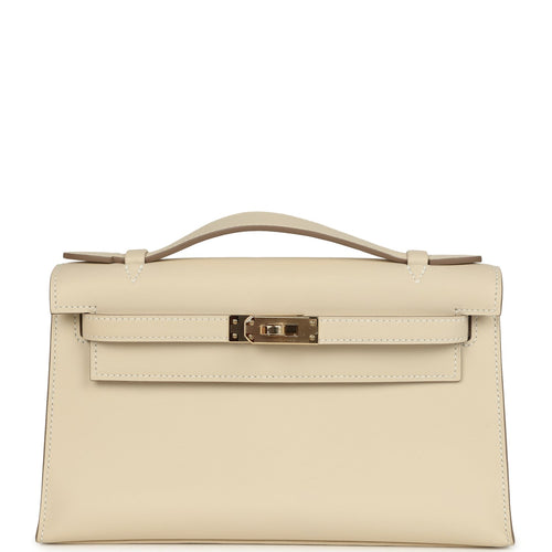 Hermes Kelly Pochette Craie Swift Permabrass Hardware