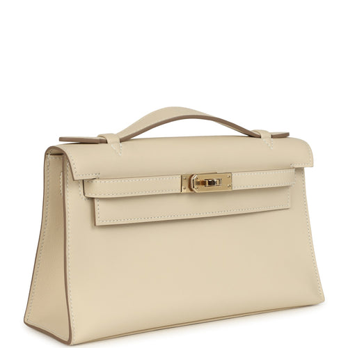 Hermes Kelly Pochette Craie Swift Permabrass Hardware