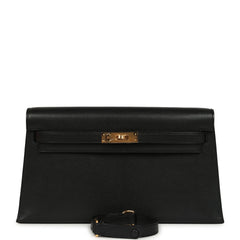 Hermes Kelly Elan Black Chevre Chamkila Gold Hardware