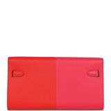 Hermes Kelly Wallet To Go Casaque Rouge De Coeur, Rose Extreme and Bleu Zanzibar Epsom Palladium Hardware