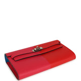 Hermes Kelly Wallet To Go Casaque Rouge De Coeur, Rose Extreme and Bleu Zanzibar Epsom Palladium Hardware