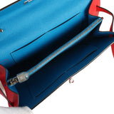 Hermes Kelly Wallet To Go Casaque Rouge De Coeur, Rose Extreme and Bleu Zanzibar Epsom Palladium Hardware