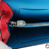 Hermes Kelly Wallet To Go Casaque Rouge De Coeur, Rose Extreme and Bleu Zanzibar Epsom Palladium Hardware